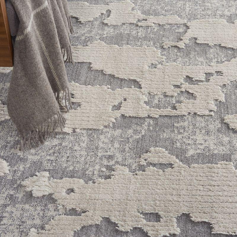 Gray and Ivory Abstract Hand-Knotted Area Rug