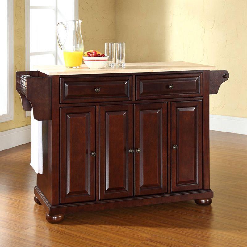 Alexandria Wood Top Full Size Kitchen Island/Cart Mahogany - Crosley: 8 Shelves, 2 Drawers, Adjustable Storage