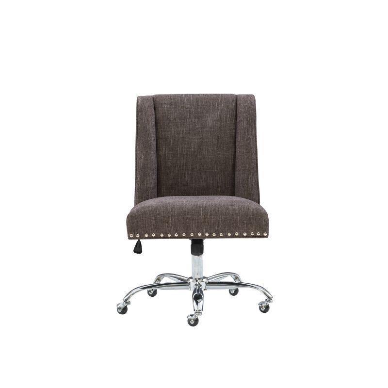 Elegant Dark Gray Fabric Swivel Office Chair with Wood Accents