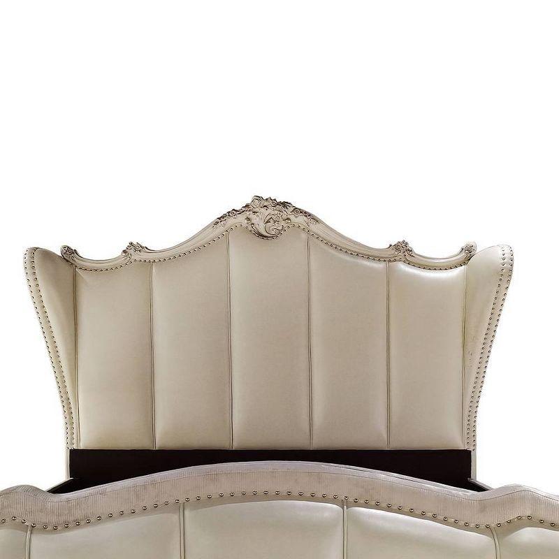 Acme Furniture 95" California King Bed Dresden Synthetic Leather & Bone White : Champagne PU, Claw Feet, Tufted Headboard