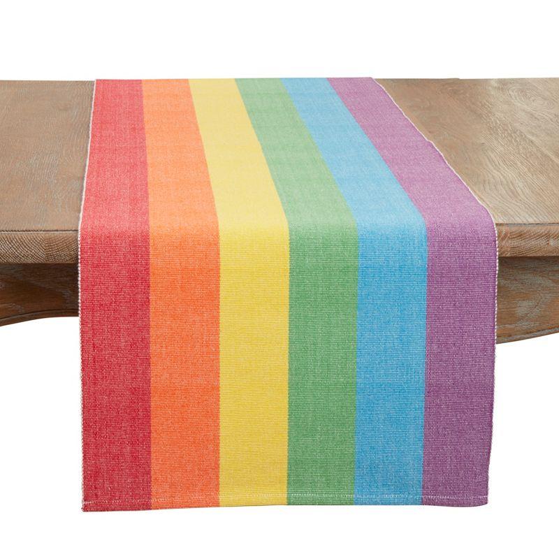 Rainbow Stripe Multicolored Cotton Table Runner, 16"x72"