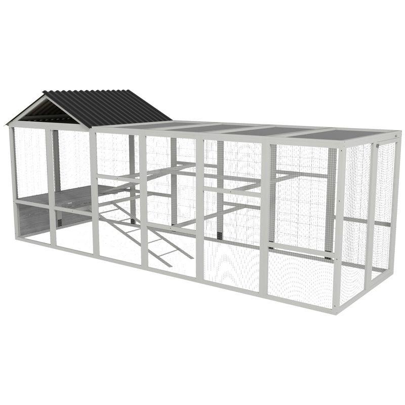 Gray Fir Wood Chicken Coop Run with Perches and Storage