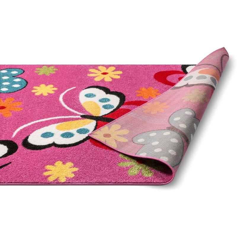 Well Woven Modern Daisy Butterflies Bright Kids Room Carpet Soft Durable 3'3" x 5' Pink Area Rug