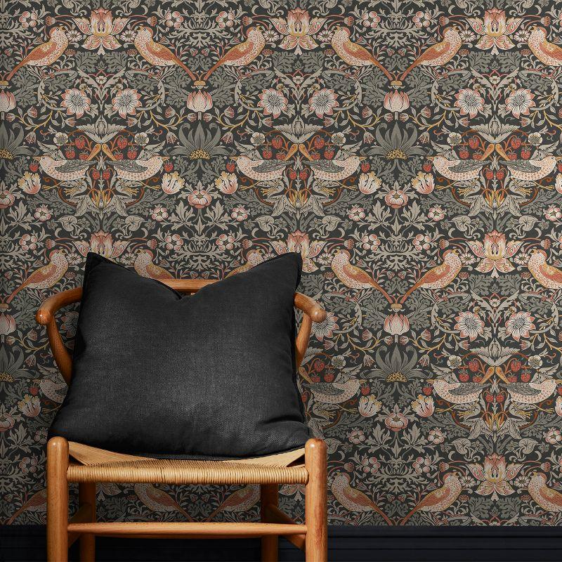 William Morris at Home Strawberry Thief Charcoal Wallpaper