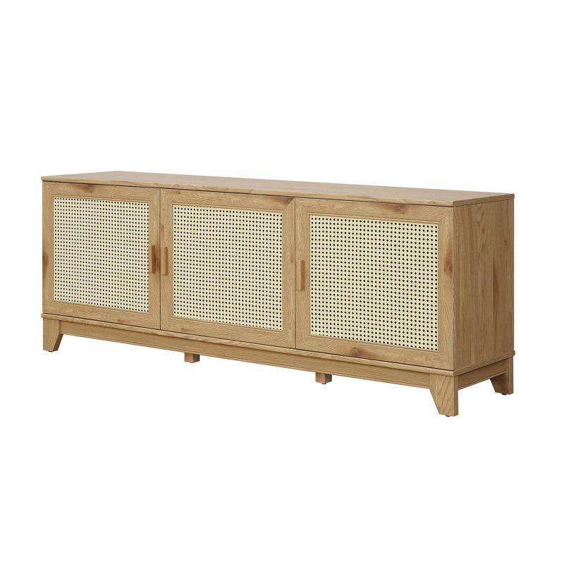 Manhattan Comfort Sheridan Modern 6 Shelf Cane TV Stand for TVs up to 55" Natural: Media Console with Cable Management