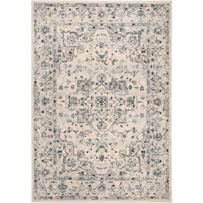 Charleston Heirloom Ivory and Light Blue Synthetic Area Rug, 3' x 5'