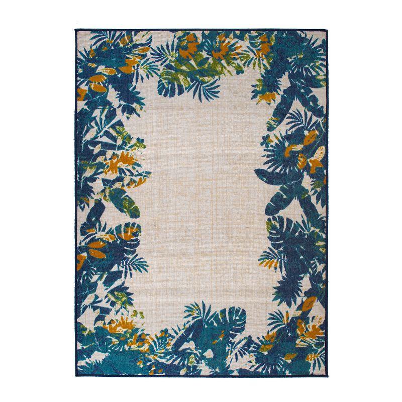 Multi Floral Border Synthetic Indoor/Outdoor Area Rug