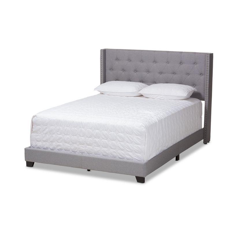 King-Sized Brady Bed with Nailhead Trim Light Gray Upholstered Frame