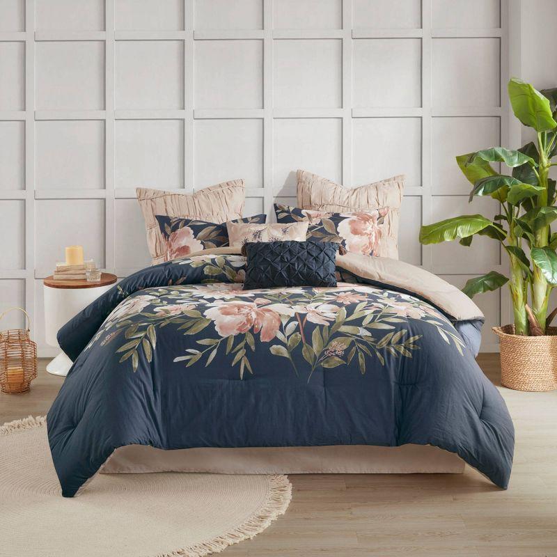 Blush Floral Cotton 8-Piece King Comforter Set