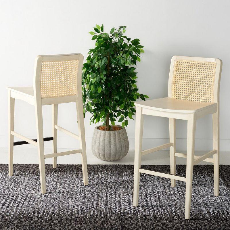 Benicio White and Natural Rubberwood Rattan Bar Stools, Set of 2