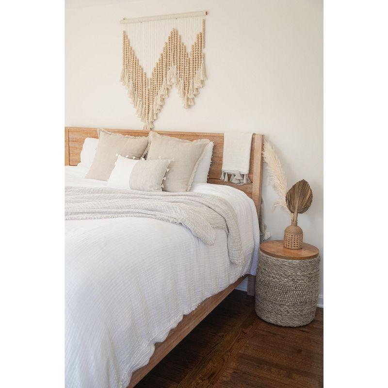 Natural Beige and White Linen Pillow with Tassels