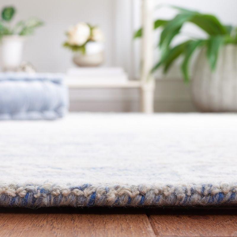 Elegant Blue and Ivory Square Hand-Tufted Wool Rug, 6' x 6'