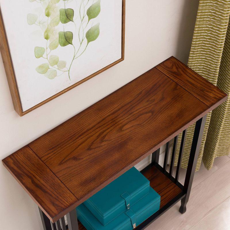 Leick Home Ironcraft Hall Stand - Mission Oak: Entryway Table with Shelf, CARB Certified, Wood Frame