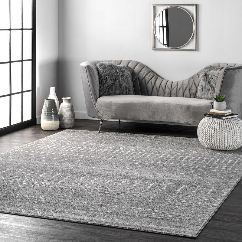 Nuloom 10 Square Moroccan Blythe Indoor Area Rug, Dark Grey, Faded Bohemian Design, Stain Resistant, BedroomLiving Room, Kitchen,