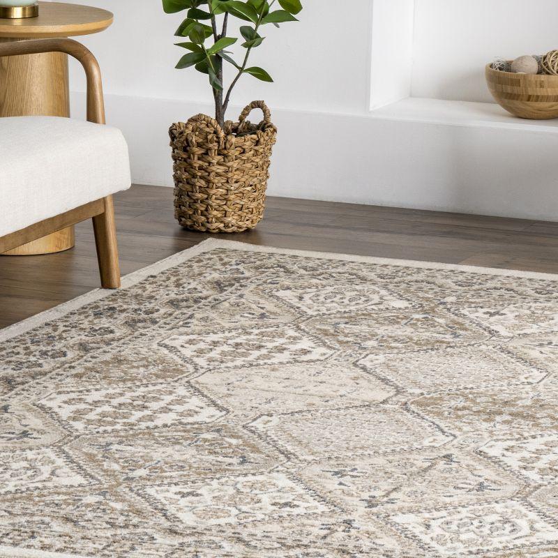 Beige Traditional Tile 32" Reversible Runner Rug