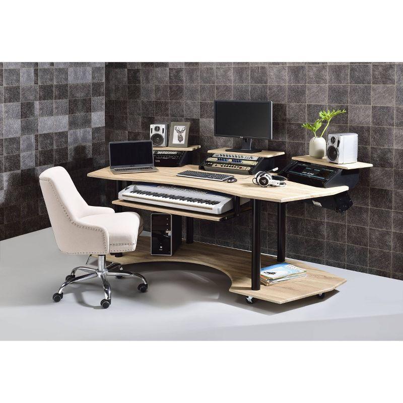 Acme Furniture Eleazar 3 Stands Computer Desk Natural Oak: Metal Frame, Veneer Surface, Hutch Storage