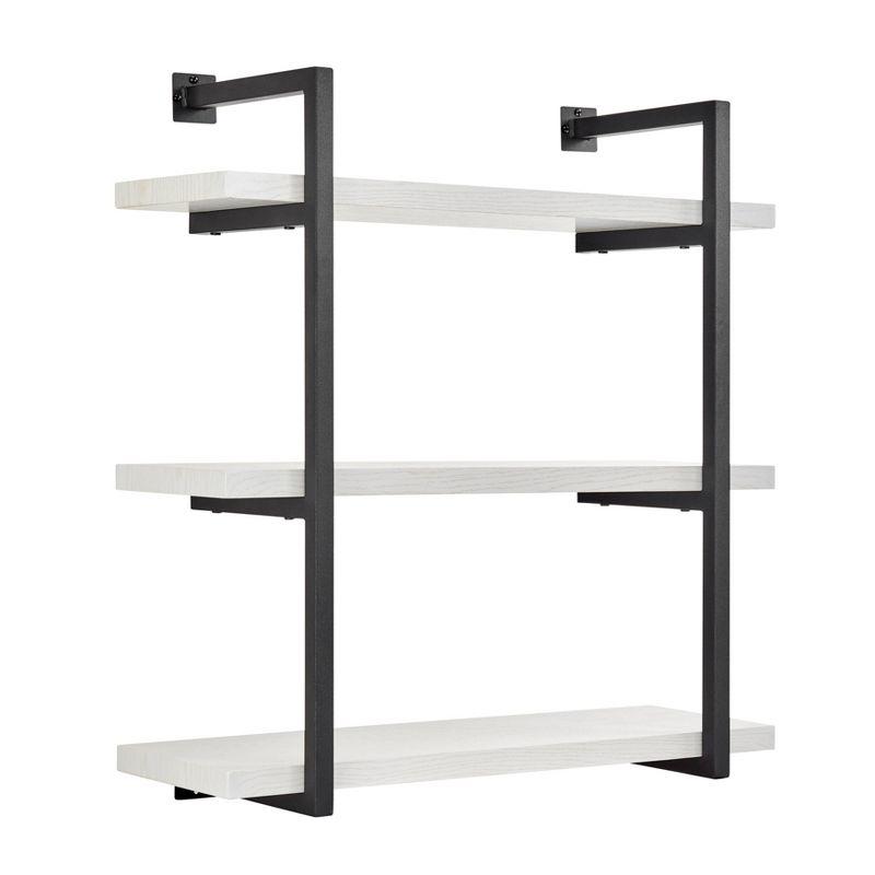 Danya B. 31.5" x 33.2" Modern 3 Tier Hanging Bracket Wall Shelve White Birch: Laminated MDF, Iron Frame, Floating Design