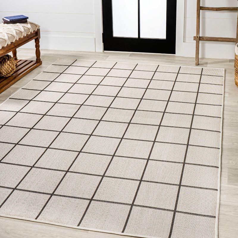 3' x 5' Grid Modern Squares Indoor/Outdoor Area Rug, Cream/Black - JONATHAN Y