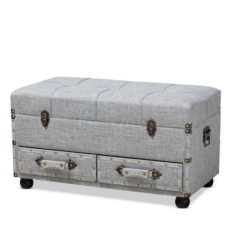 Flynn Fabric Upholstered 2 Drawer Storage Trunk Ottoman Gray/Black - Baxton Studio