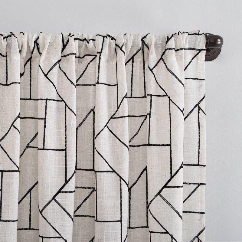 50" x 84" Black and Linen Sheer Polyester Linen Blend Curtain Panel