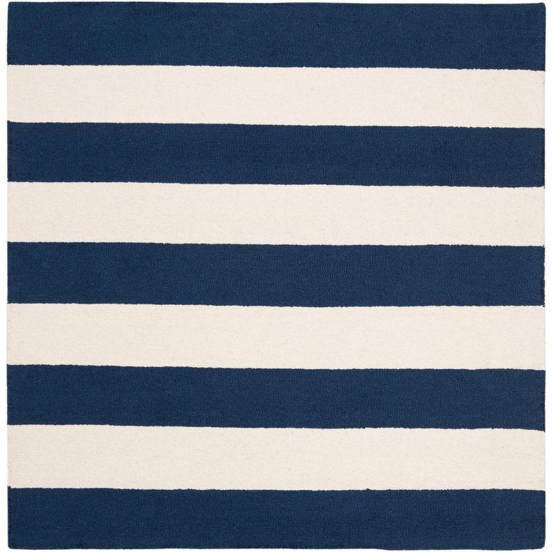 Safavieh Kids Stripe SFK919 Hand Tufted Indoor Area Rug - Navy/Ivory - 5'x5' - Safavieh