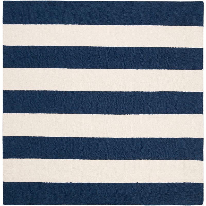 Handmade Ivory Stripe Wool Kids' Playroom Rug - 59" Square