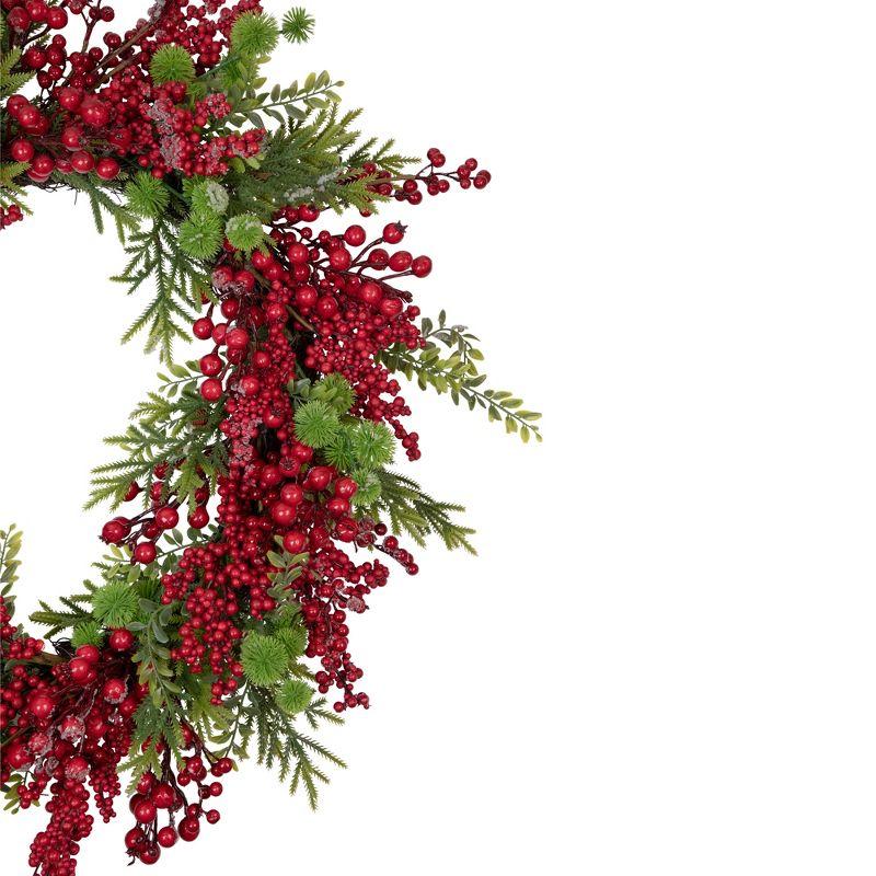 Northlight Artificial Frosted Red Berry and Pine Christmas Wreath, 28-Inch, Unlit