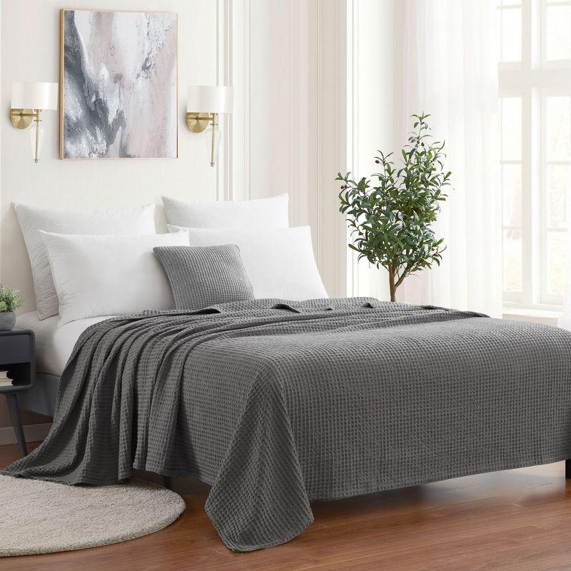 Full/Queen 100% Cotton Blanket, Grey, Luxurious Breathable Waffle Weave Design by Sweet Home Collection®