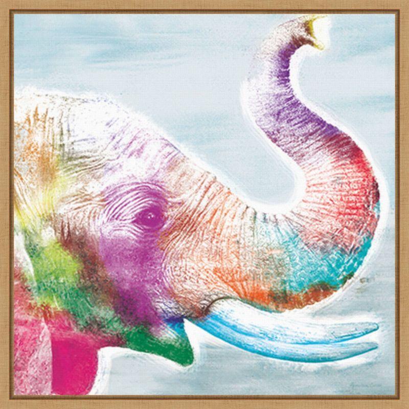 Amanti Art 22"x22" Colorful Elephant by Marie Elaine Cusson Framed Canvas Wall Art Print