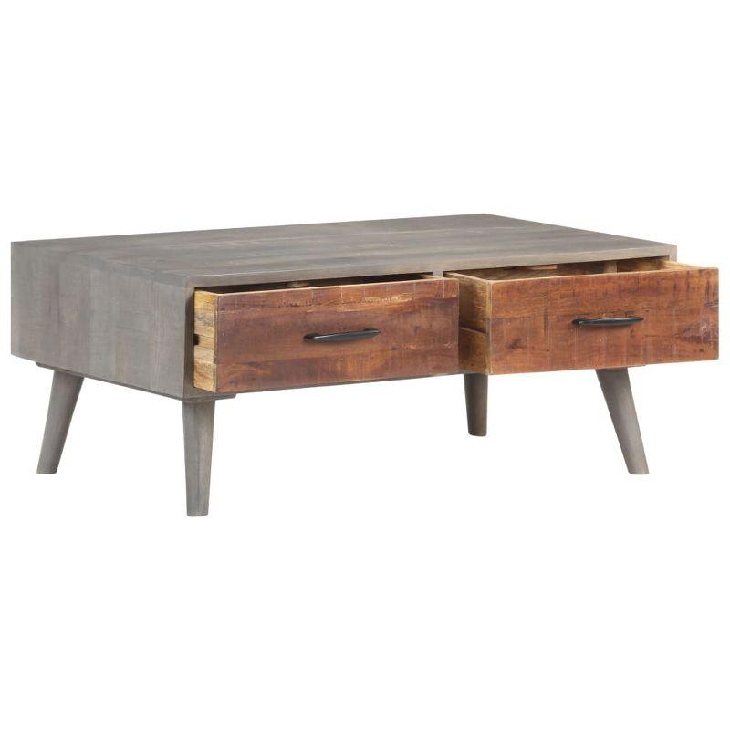 vidaXL Solid Rough Mango Wood Coffee Table with Drawers - Rectangular Couch Table in Gray and Honey Brown Finish - 39.4"x23.6"x15.7"