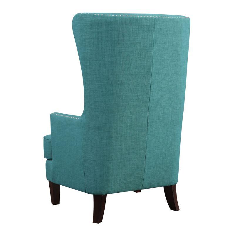 Picket House Furnishings Karson High Back Upholstered Chair Teal: Occasional Slipper Chair, Polyester Fabric, Wood Legs