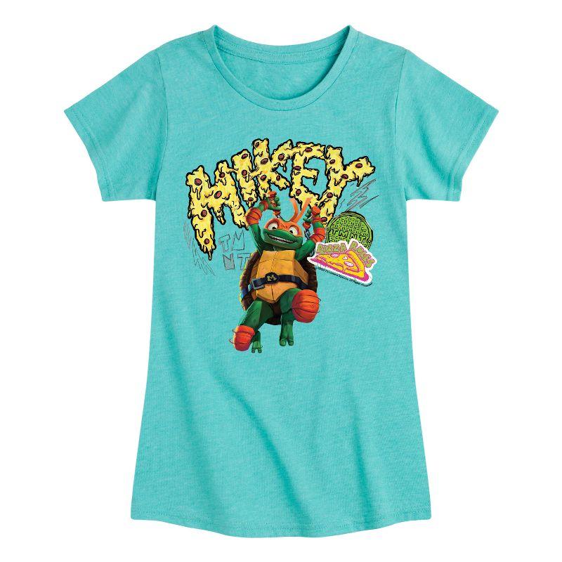 Girls' Teenage Mutant Ninja Turtles Michelangelo AKA Mikey Fitted Short Sleeve Graphic T-Shirt - Turquoise - 5T