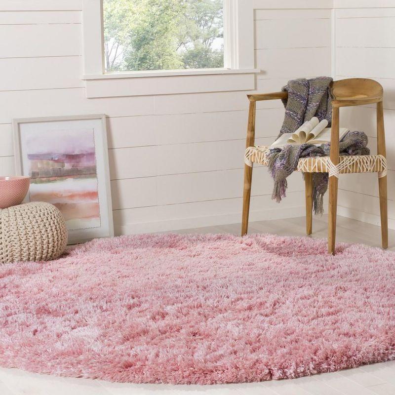 Luxe Plush Round 59" Light Pink Shag Area Rug