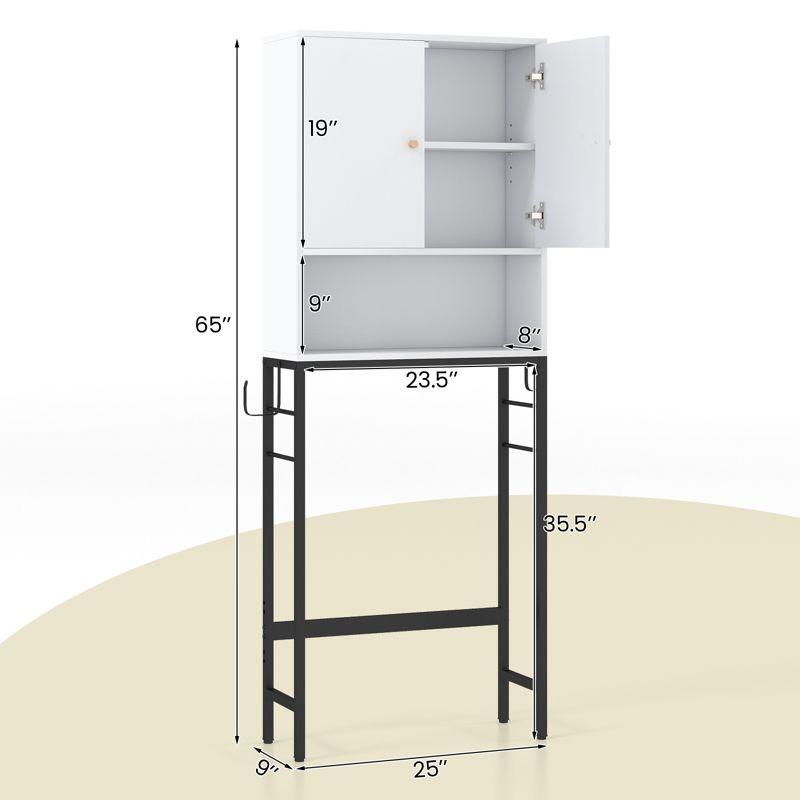 Over The Toilet Storage Bathroom Organizer with Double-Door Cabinet & Open Compartment Adjustable Shelf & Bottom Bar Space-saving Rack Black/ Natural/ White