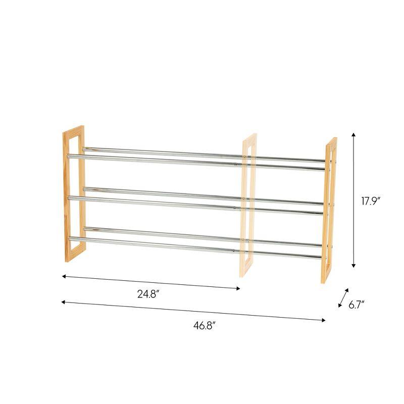 Expandable Pine Wood and Metal 3-Tier Shoe Rack