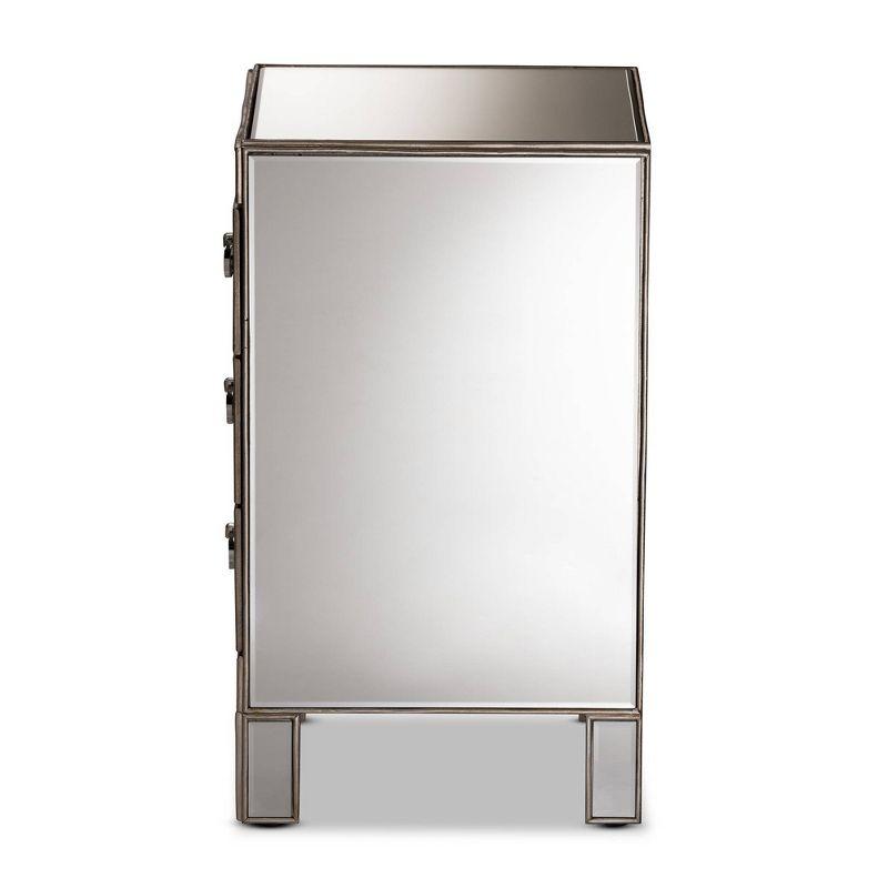 Ewan Mirrored 3 Drawer Nightstand Silver - Baxton Studio: Wood Frame, Reflective Surface, No Assembly Required