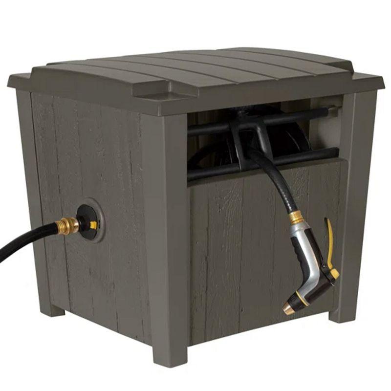Suncast Farmington Smart Tube Weatherproof Outdoor Hideaway Standard Garden Hose Storage Pot Container with Brass Connections, Stoney (2 Pack)