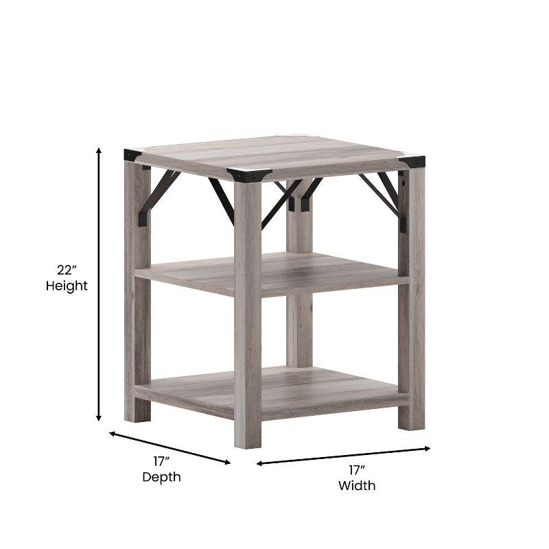 Wyatt 17.5" Square Gray Wash Modern Farmhouse End Table with Metal Accents