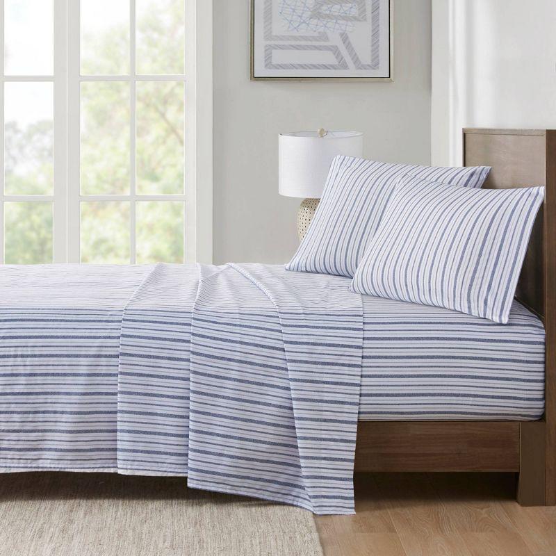 Queen Blue Stripe Cotton Percale Sheet Set