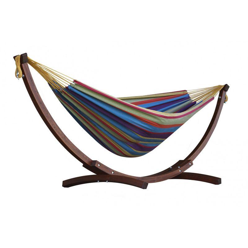 8ft Tropical Multicolor Cotton Hammock with Solid Pine Arc Stand