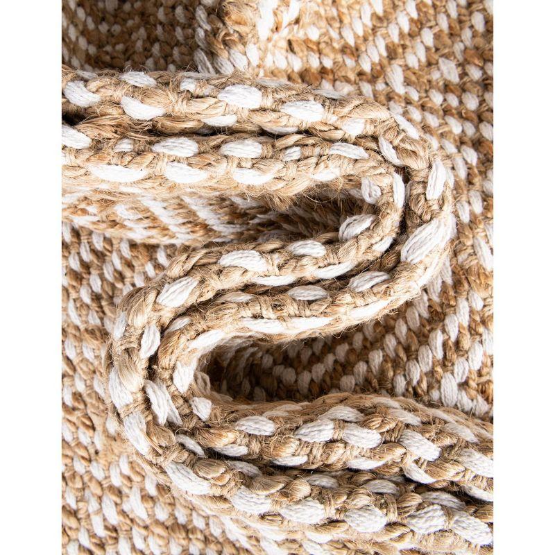 Natural Beige Braided Jute and Cotton Area Rug