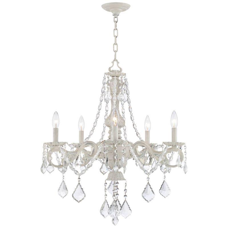 Kathy Ireland Chateau de Conde Antique Rubbed White Pendant Chandelier 26" Wide French Crystal 5-Light Fixture for Dining Room House Kitchen Island