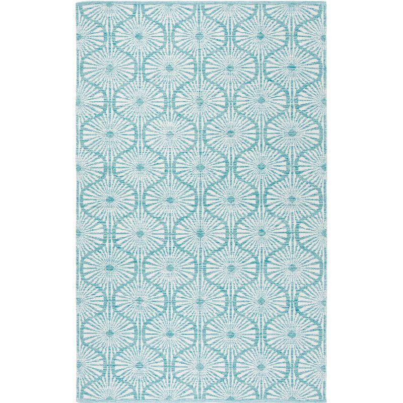 Aqua and Ivory Coastal Charm Handwoven Wool-Cotton Blend Rug 8' x 10'