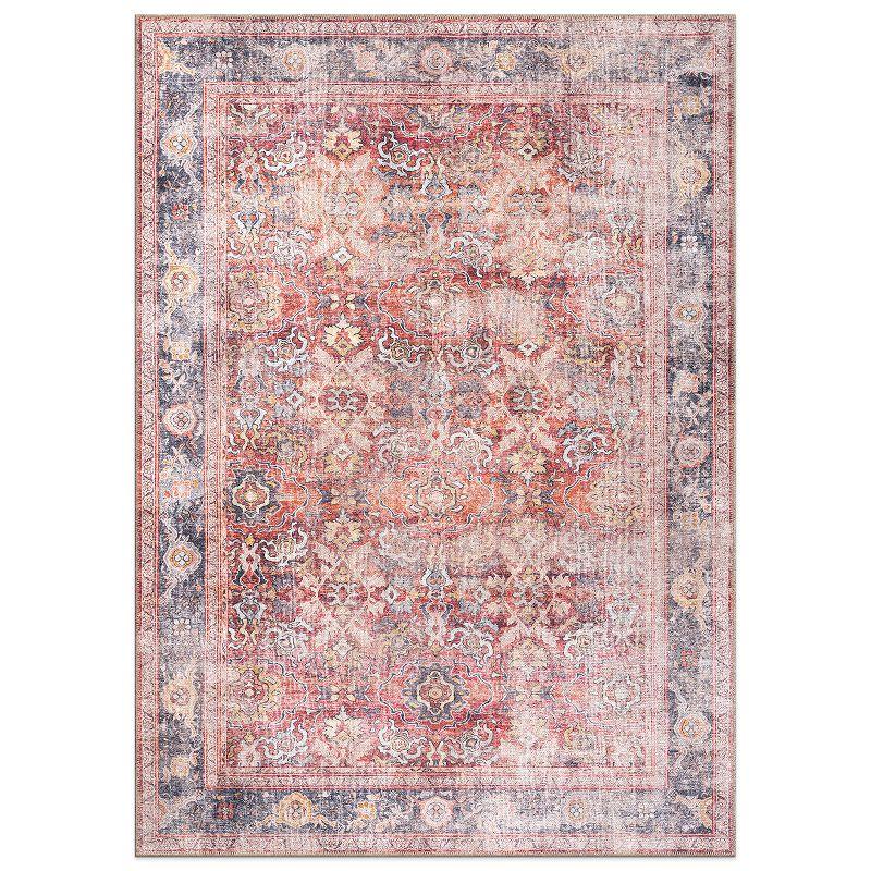 World Rug Gallery Vintage Bordered Machine Washable Non Slip Area Rug