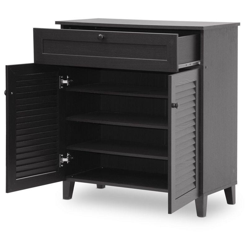 Calvin Shoe - Storage Cabinet - Espresso - Baxton Studio: Modern Organizer with 4 Shelves & Drawer