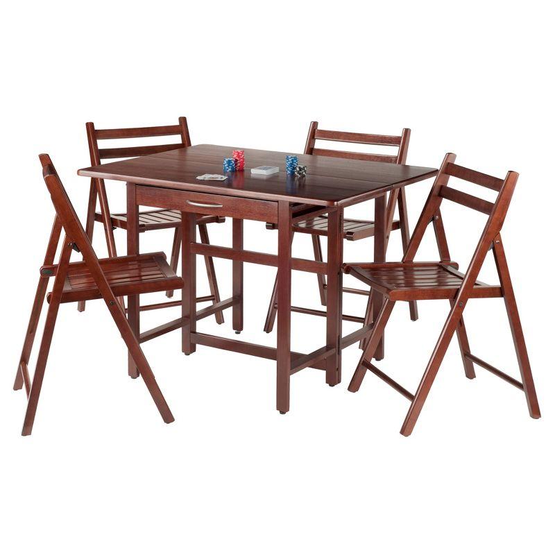 5pc Taylor Drop Leaf Dining Set with Folding Chairs Walnut - Winsome: Space-Saving, Wood Composite