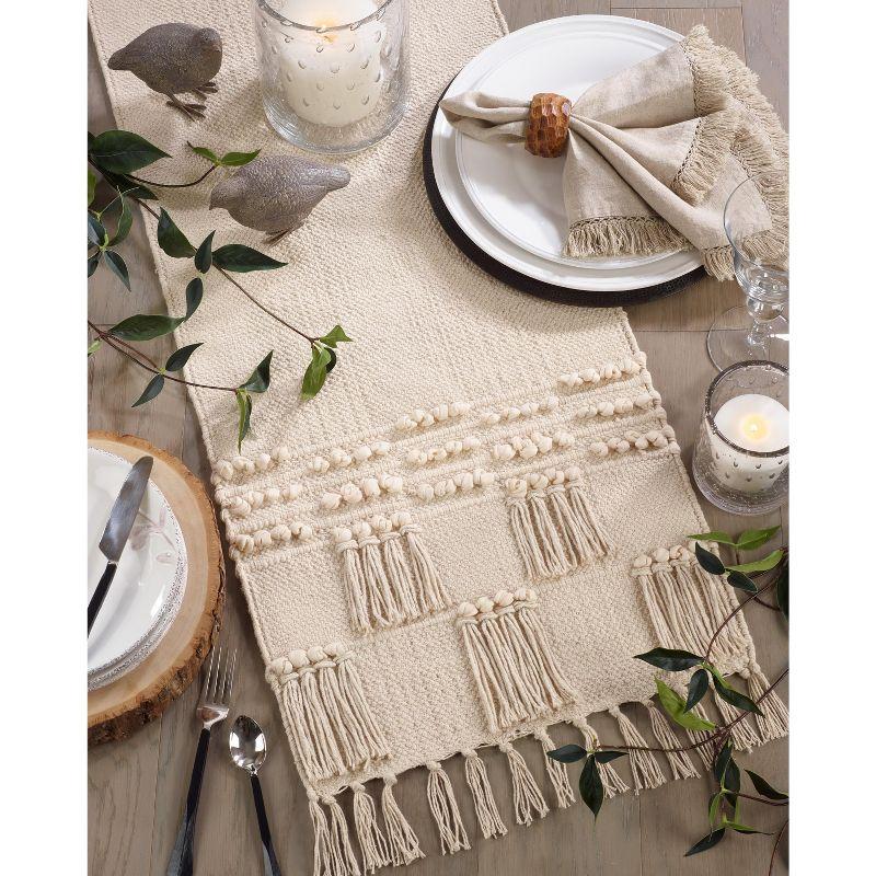 Beige Cotton Tassel Moroccan Table Runner, 16" x 72"