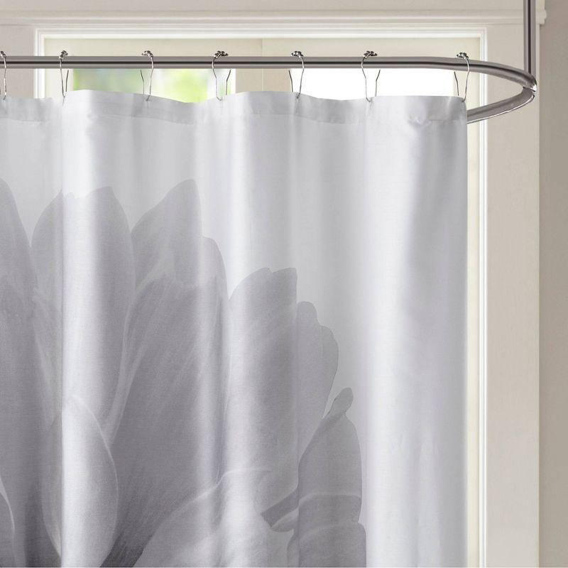 Grey Floral Cotton Shower Curtain, 72x72 Inches