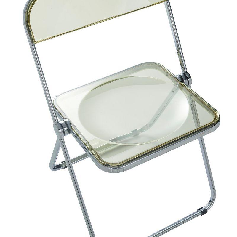 LeisureMod Lawrence Modern Acrylic Folding Chair With Metal Frame Set of 2, Amber