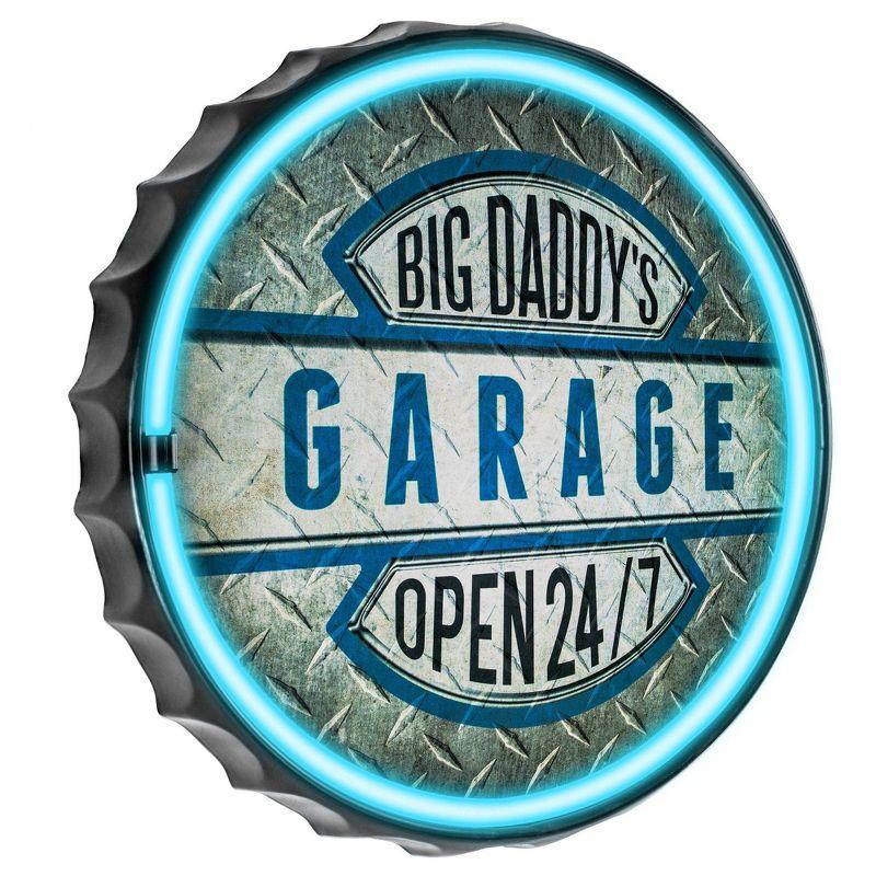 Big Daddy's Garage Blue and Silver Metal LED Sign